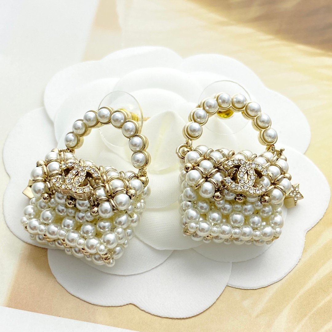 Chanel Pearl Bag Earrings